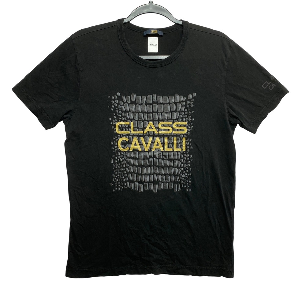 Cavalli Class T-Shirt Womens S Black OXT608 JD060 Crocodile Graphic Logo Tee